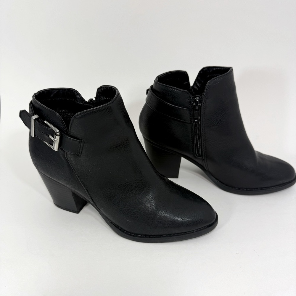 Express Black Ankle Booties with buckle and inner zip.